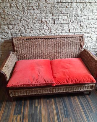 Divano vintage in corda intrecciata e legno