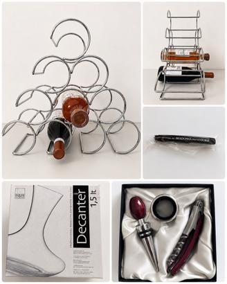 Set vino: decanter, kit sommelier porta bottiglie