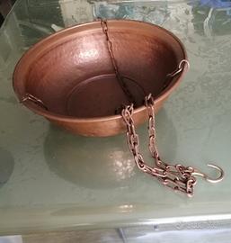 Ciotola rame martellato vintage con catena e ga