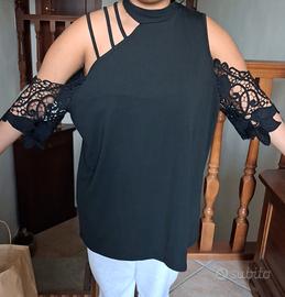 maglia nera con maniche in pizzo taglia L 