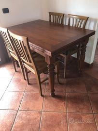 Tavolo allungabile legno noce 85x130/210 + 4 sedie
