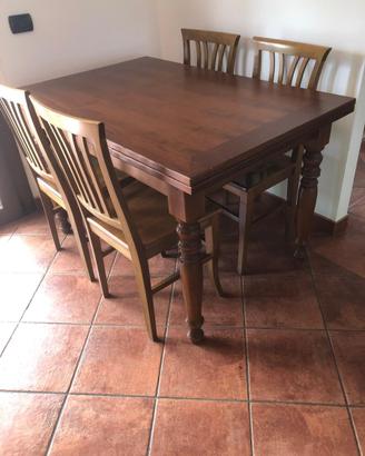 Tavolo allungabile legno noce 85x130/210 + 4 sedie