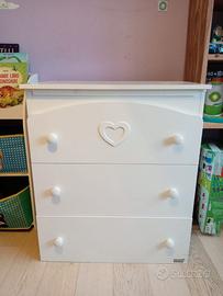 Mobile cassettiera, colore bianco fasciatoio con v