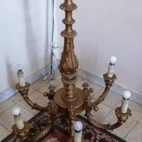 Lampadario anni 50_Legno dorato