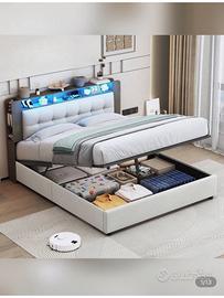 Letto contenitore 140x200 cm in velluto beige