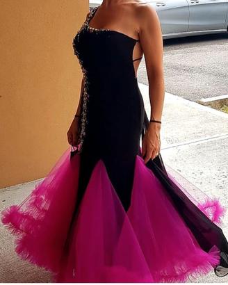 Abito danze standard nero e fucsia 