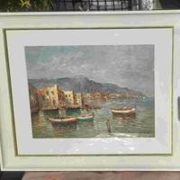 DIPINTO OLIO SU TAVOLETTA – ‘900 - MARINA E BARCHE