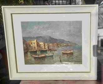 DIPINTO OLIO SU TAVOLETTA – ‘900 - MARINA E BARCHE