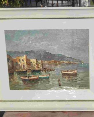 DIPINTO OLIO SU TAVOLETTA – ‘900 - MARINA E BARCHE