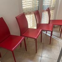 4 sedie Bontempi in pelle rossa, cucite a mano