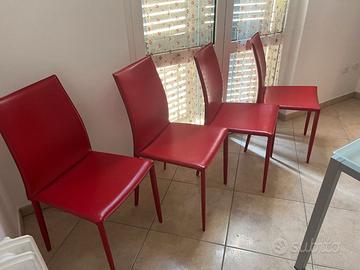 4 sedie Bontempi in pelle rossa, cucite a mano