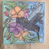 “Colibrì in fiore” dipinto su tela 16x16 cm