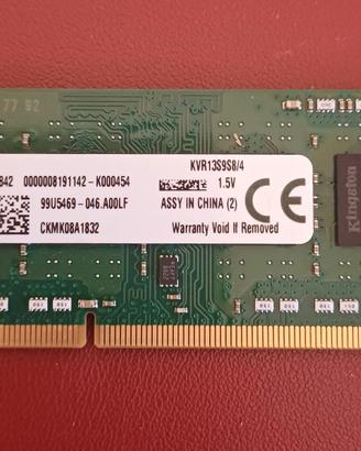 Memoria RAM Kingston 4GB so-dimm DDR3 1333MHz