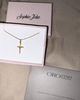 Collana con croce in argento 925 color oro