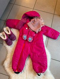 Tuta sci/ tutone da neve bimba/ guanti e doposcì