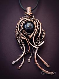 Ciondolo in Rame e Agata blu - wirewrapping unico