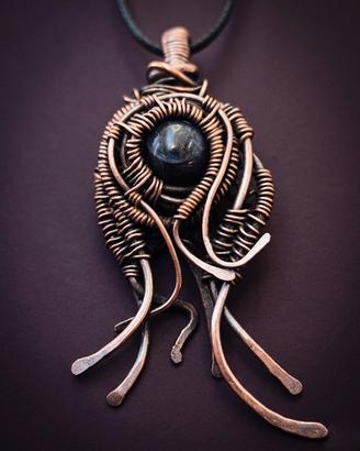 Ciondolo in Rame e Agata blu - wirewrapping unico