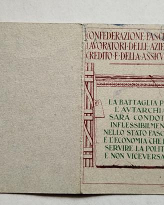 Tessera Confederazione Fascista Lavoratori 1939