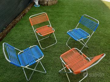 N°4 SEDIE PIEGHEVOLI SPAGHETTI PLASTICA ANNI '70