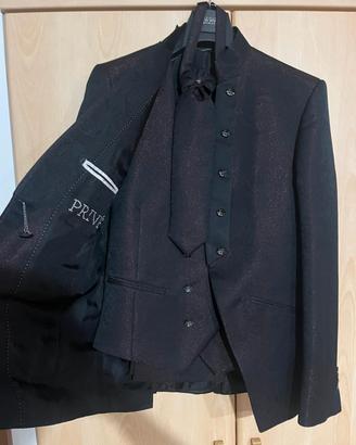 Abito sposo Privè damascato nero bordeaux  tg 50