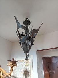 Lampadario in ferro battuto – design anni 60 70