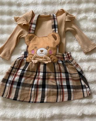 Completo vestito neonata con orsetto