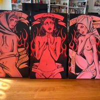 Trittico Tele Dipinte a mano Tattoo 3x50x90