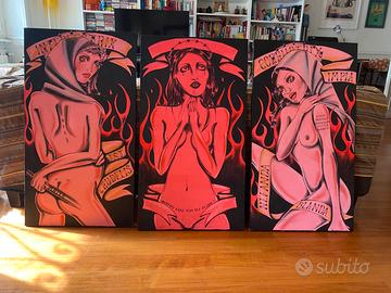 Trittico Tele Dipinte a mano Tattoo 3x50x90