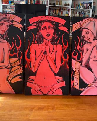 Trittico Tele Dipinte a mano Tattoo 3x50x90