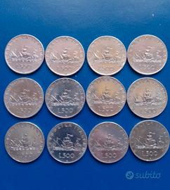12 splendide monete argento 500 lire caravelle 