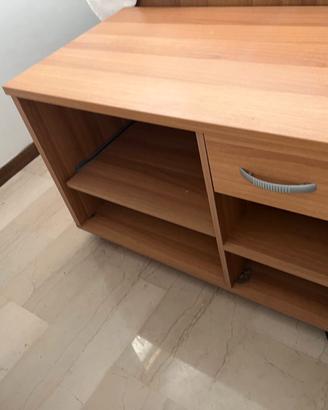 Mobile Porta TV su Ruote in Legno Chiaro con Casse