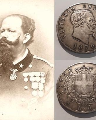 L. 5 scudo argento 1870 zecca M MILANO Vittorio Em