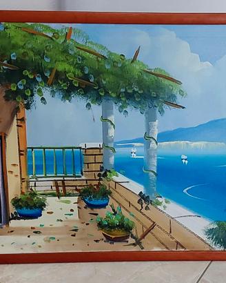 Quadro con Capri dipinto a mano su tela, a olio.