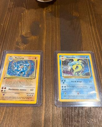 Coppia carte pokemon machamp 1 edizione e gyarados