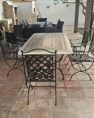 Tavolo+6 sedie in ferro battuto con mosaico