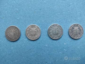 4 Monete d'Argento da 2 Lire Regno d'Italia 