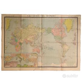 Carta geografica murale antica GLI STATI DEL MONDO