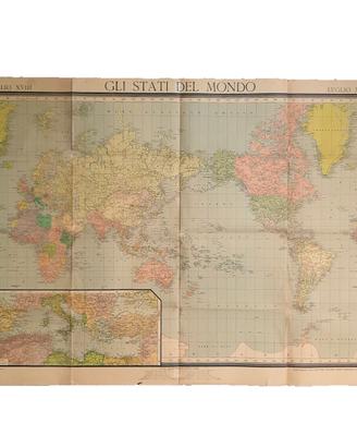 Carta geografica murale antica GLI STATI DEL MONDO