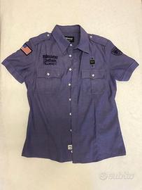 Blauer camicia maniche corte USA viola vintage |M