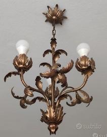 Lampadario foglia acanto in ferro battuto 3 luci