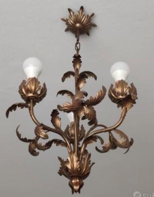 Lampadario foglia acanto in ferro battuto 3 luci