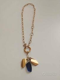 Collana a catena con pietre oro e blu