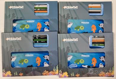 4 Set scuola Oceanini astuccio e matite