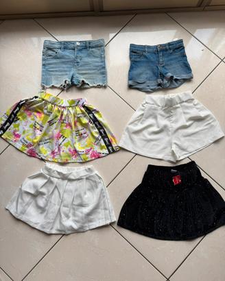 Lotto 6 pezzi bimba 3-4 anni pantaloncini e gonne