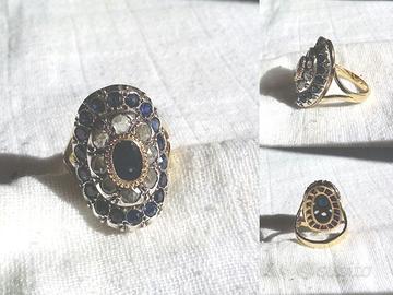 Anello Antico in Oro Kt, Argento, Zaffiri Naturali