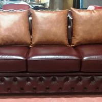 Chesterfield divano 3 posti LETTO in pelle wine