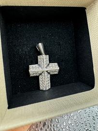 Ciondolo croce oro bianco 750 con brillanti