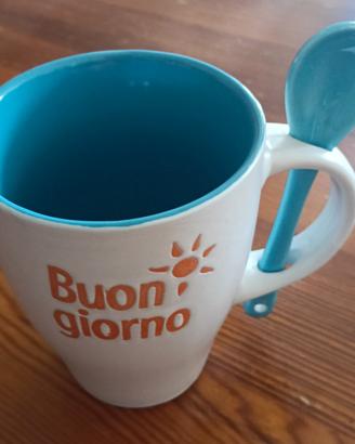 Tazza mug bicolore con cucchiaino nuova