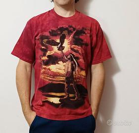T-shirt vintage rossa con stampa aquila