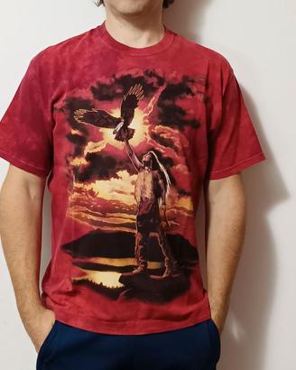 T-shirt vintage rossa con stampa aquila